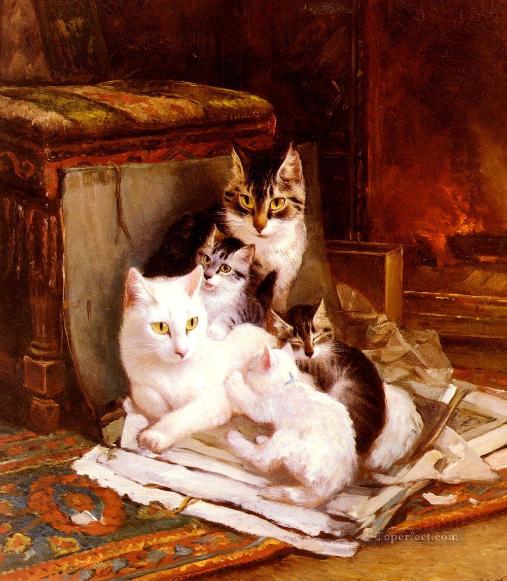 The Happy Litter animal cat Henriette Ronner Knip Oil Paintings